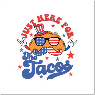 Just Here For The Tacos Sunglasses American Flag 4th Of July Posters and Art